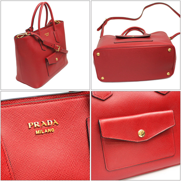 Prada Red Hand Bag 2way Shoulder Leather - Picture 1 of 4